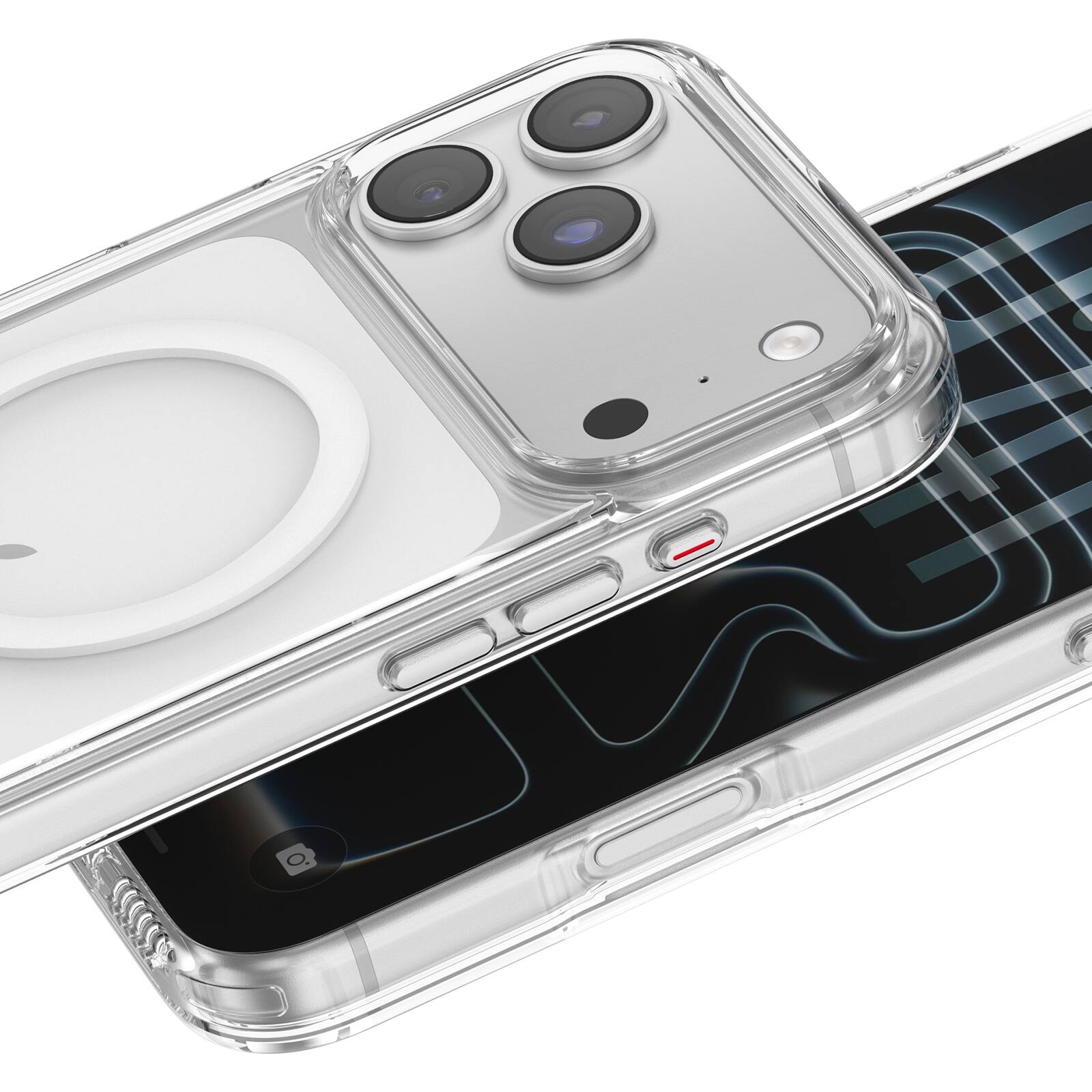 Alt View 3. Dteck - Magnetic Clear Phone Case for Apple iPhone 17 Pro Built-in Folding Stand, Shockproof Protective Cover with Raised Edges - Clear.