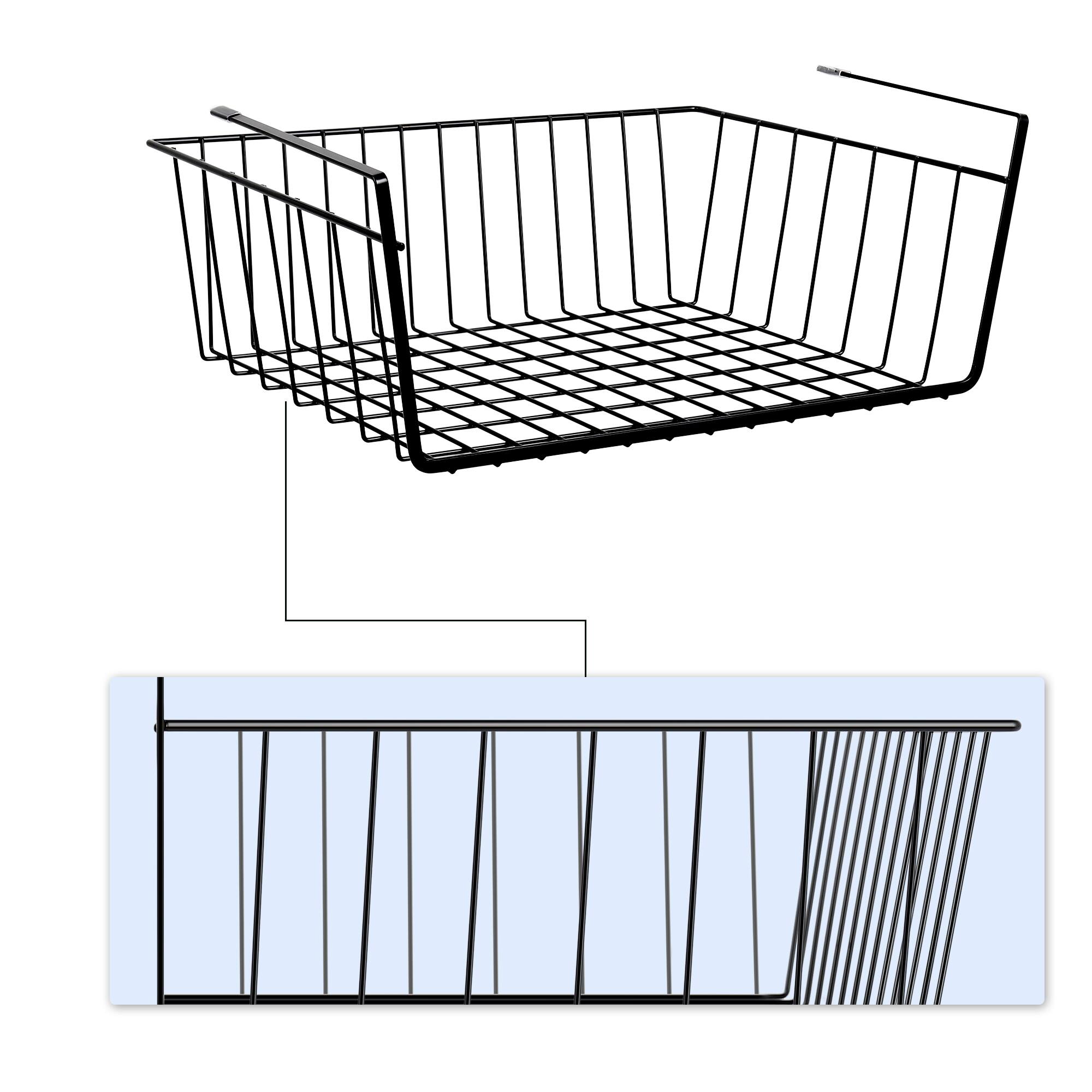 Left. Oumilen - 4-Pack Black Under Cabinet Hanging Wire Storage Baskets, Undershelf Hanging Organizer Rack.