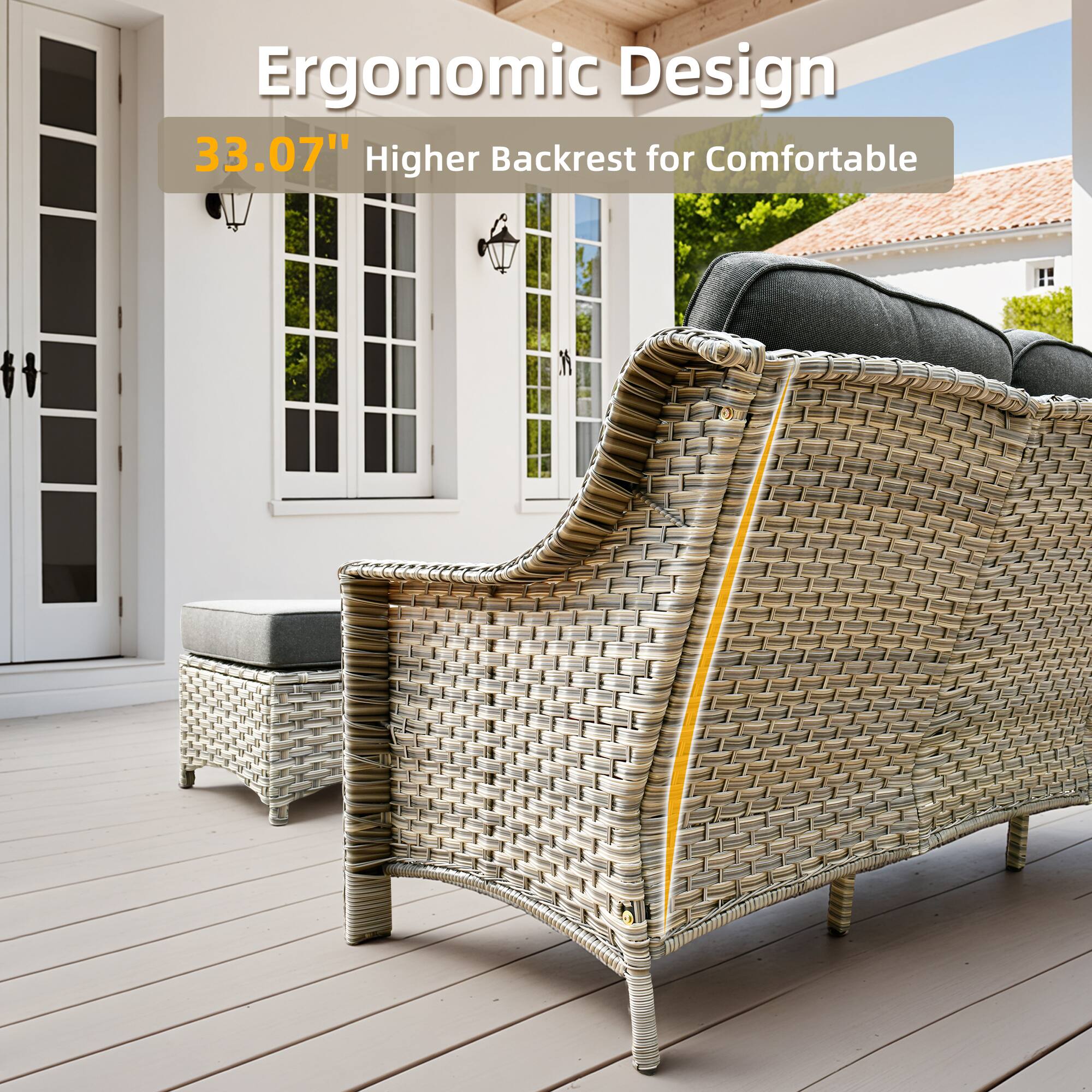 Ergonomic Design  
33.07" Higher Backrest for Comfortable