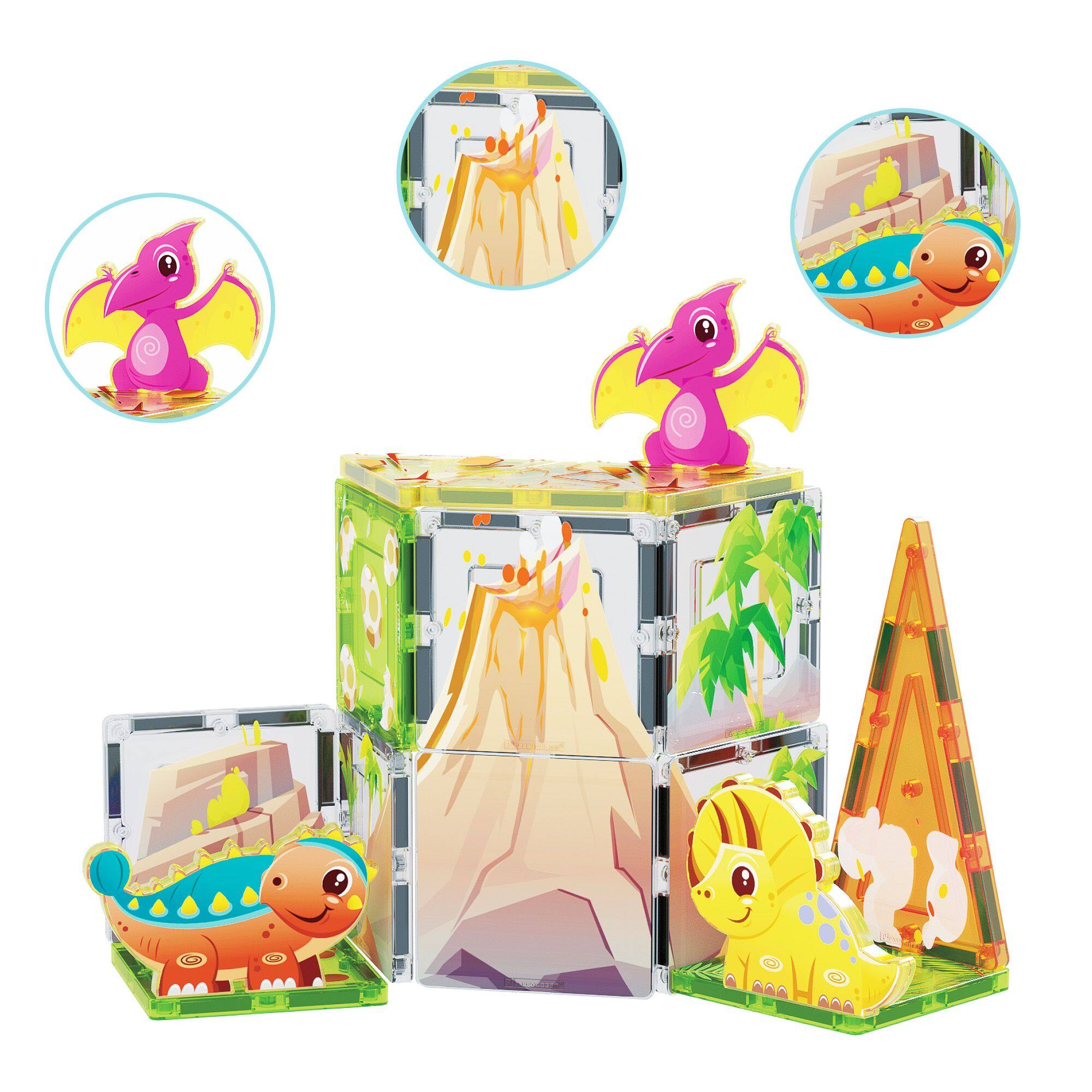 Alt View 3. PicassoTiles - PICASSO-TILES Magnetic Tiles for Kids, 26PCS Dinosaur Theme, Construction STEM Building Blocks Educational Toy - Multicolor.