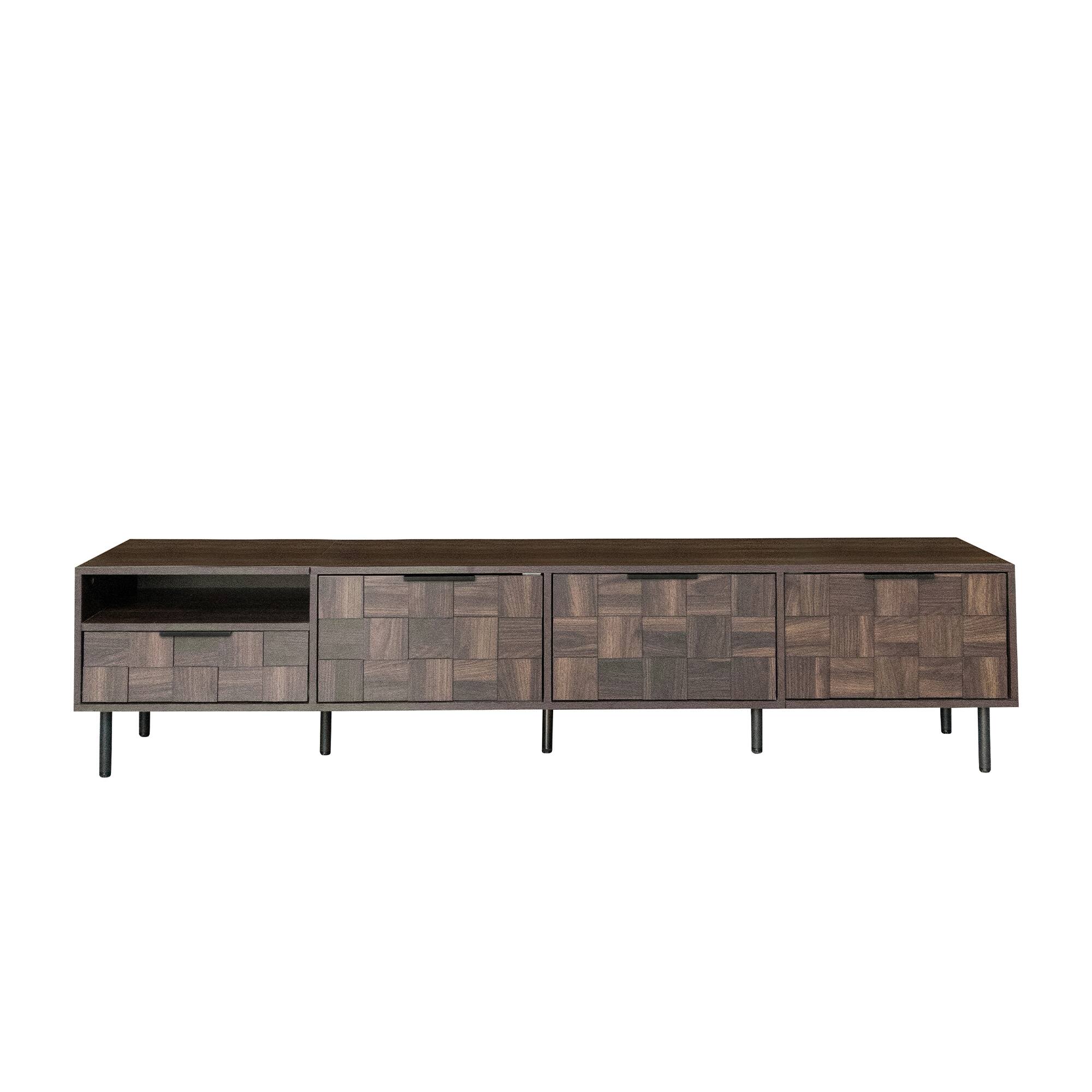 Alt View 4. MERAVOM - Mid-Century Modern TV Stand for TVs Up to 85", 78 Inch Entertainment Center with Storage Cabinets, Drawer & Open Shelve - Walnut.