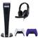 Front. Sony - PS5 Digital Console with Extra Purple Dualsense Controller and Universal Headset - White.