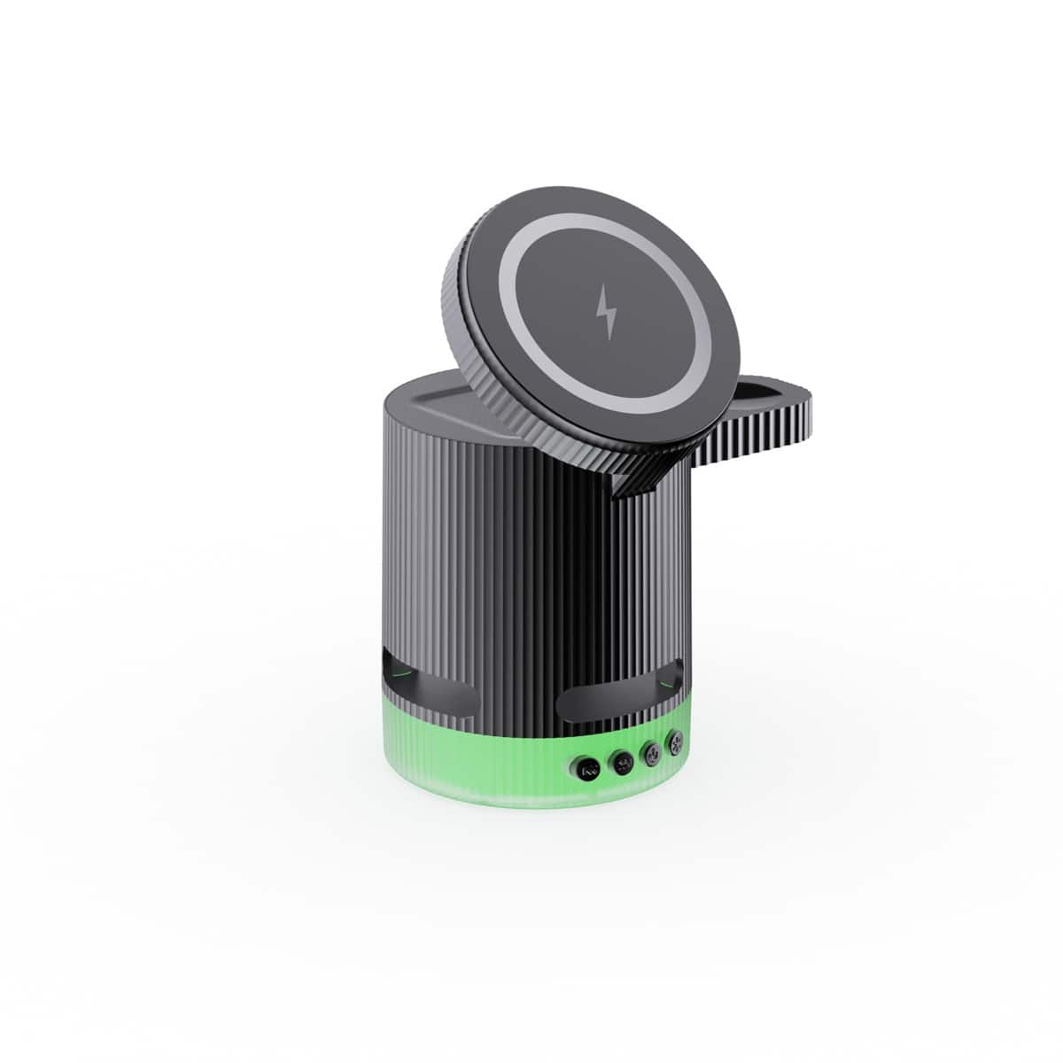 RISOKEYS - 4-in-1 15W Wireless Charger - Fast Power Adapt with Bluetooth Speaker & Ambient Light for iPhone, Apple Watch, AirPods - Black