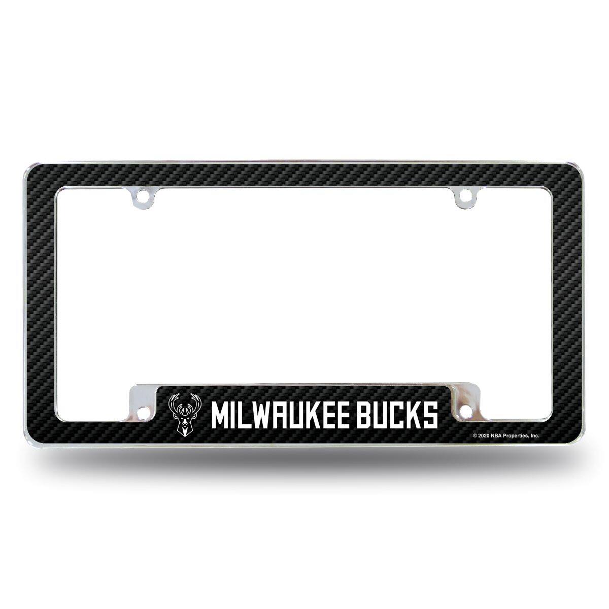Milwaukee Bucks NBA Chrome Metal License Plate Frame with Carbon Fiber Design