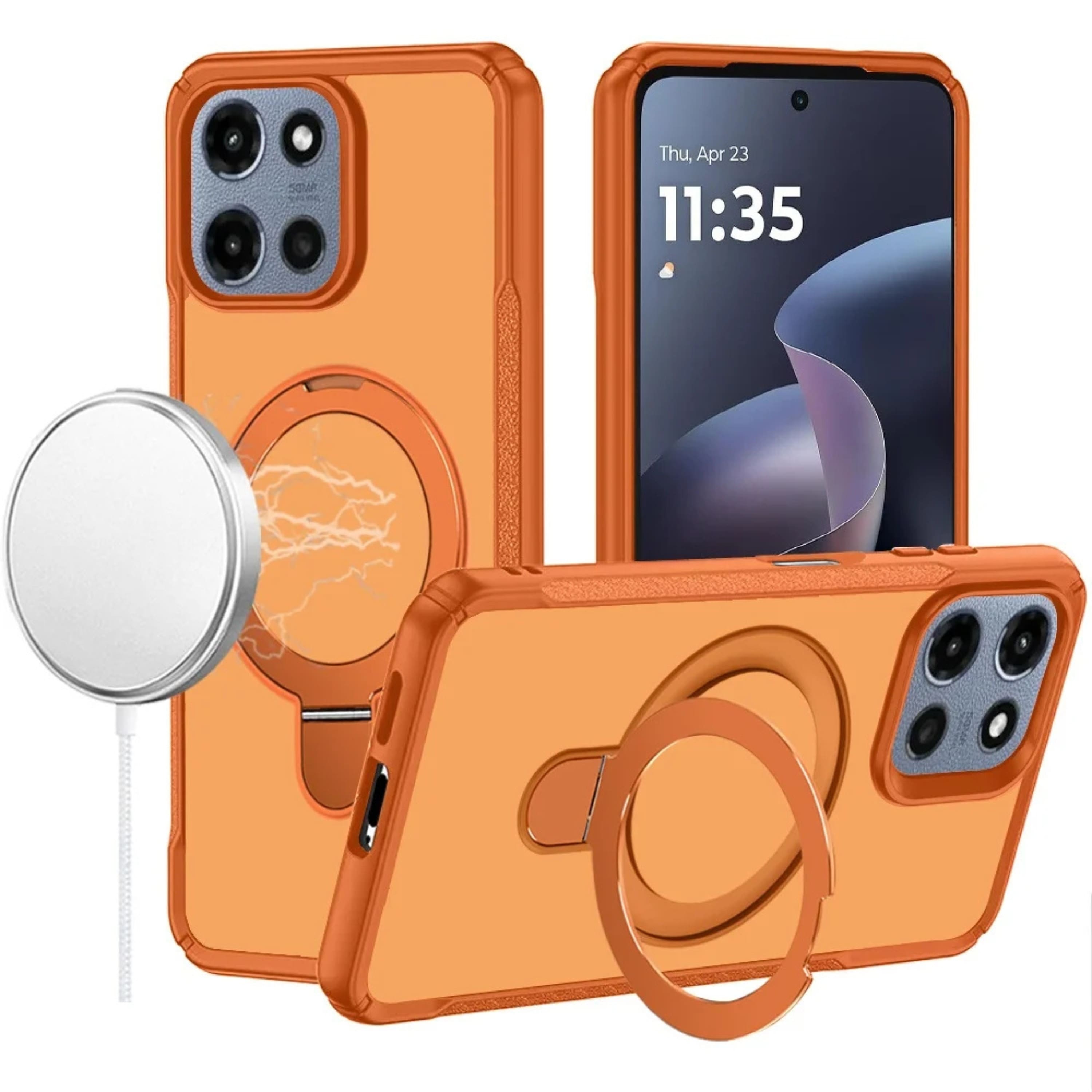 Kitcheniva - Magnet Circle Stand Matte Phone Case With Tempered Glass For Moto G 2025/2026/G Play 2026 Cosmic - Orange
