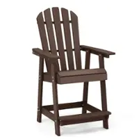 Costway 1 PCS Tall Bar Stool HDPE Patio Chair with Armrest Footrest Home Indoor Outdoor - Brown - Front_Zoom