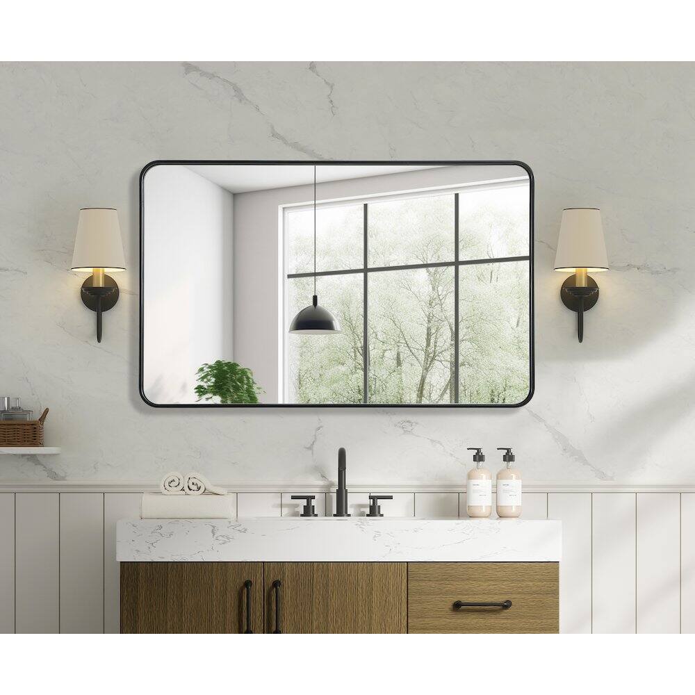Alt View 3. Elegant Decor - Contour Metal Rectangle Mirror 30x48 in Black - Black.