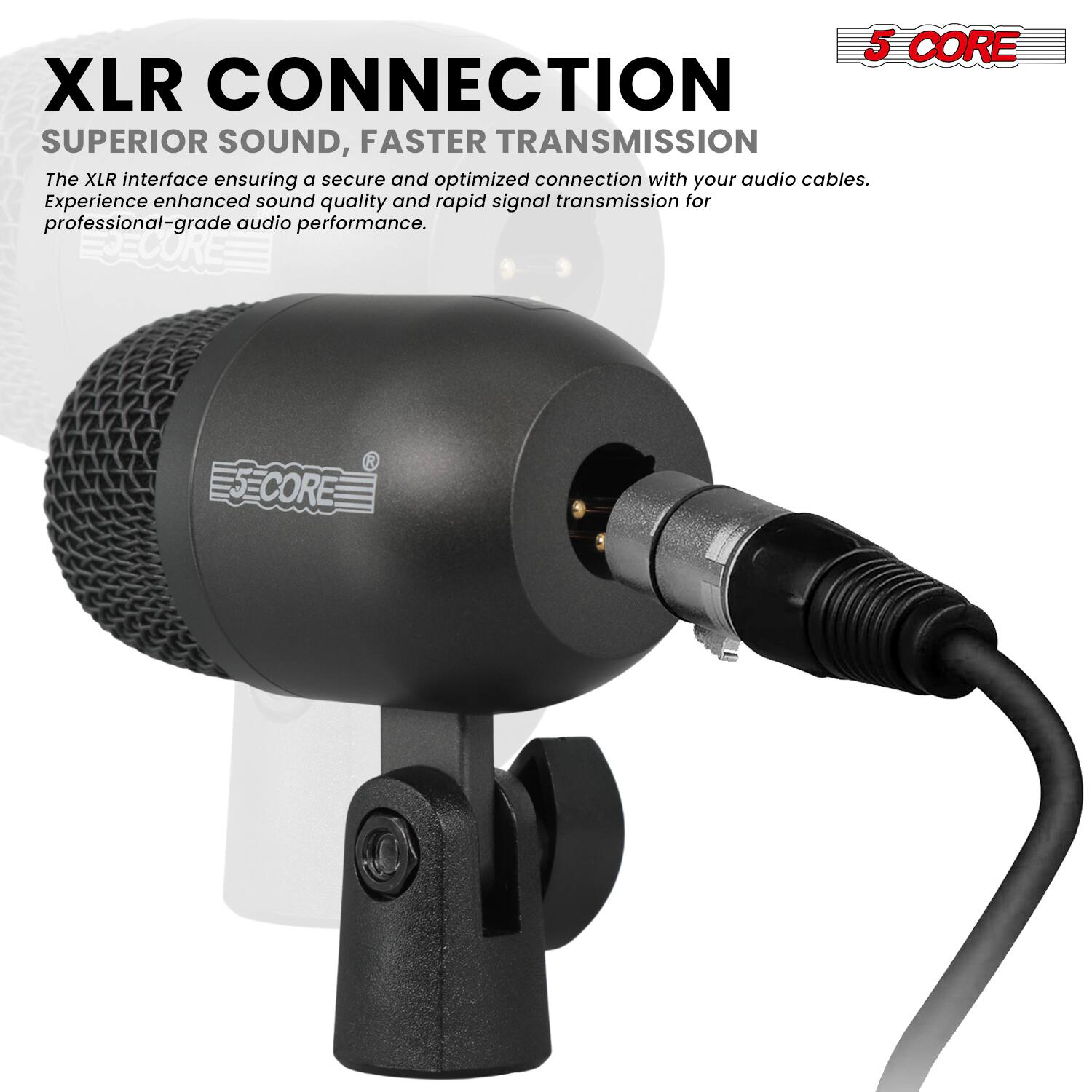 **XLR CONNECTION**  
**SUPERIOR SOUND, FASTER TRANSMISSION**  

The XLR interface ensuring a secure and optimized connection with your audio cables. Experience enhanced sound quality and rapid signal transmission for professional-grade audio performance.  

**5 CORE**