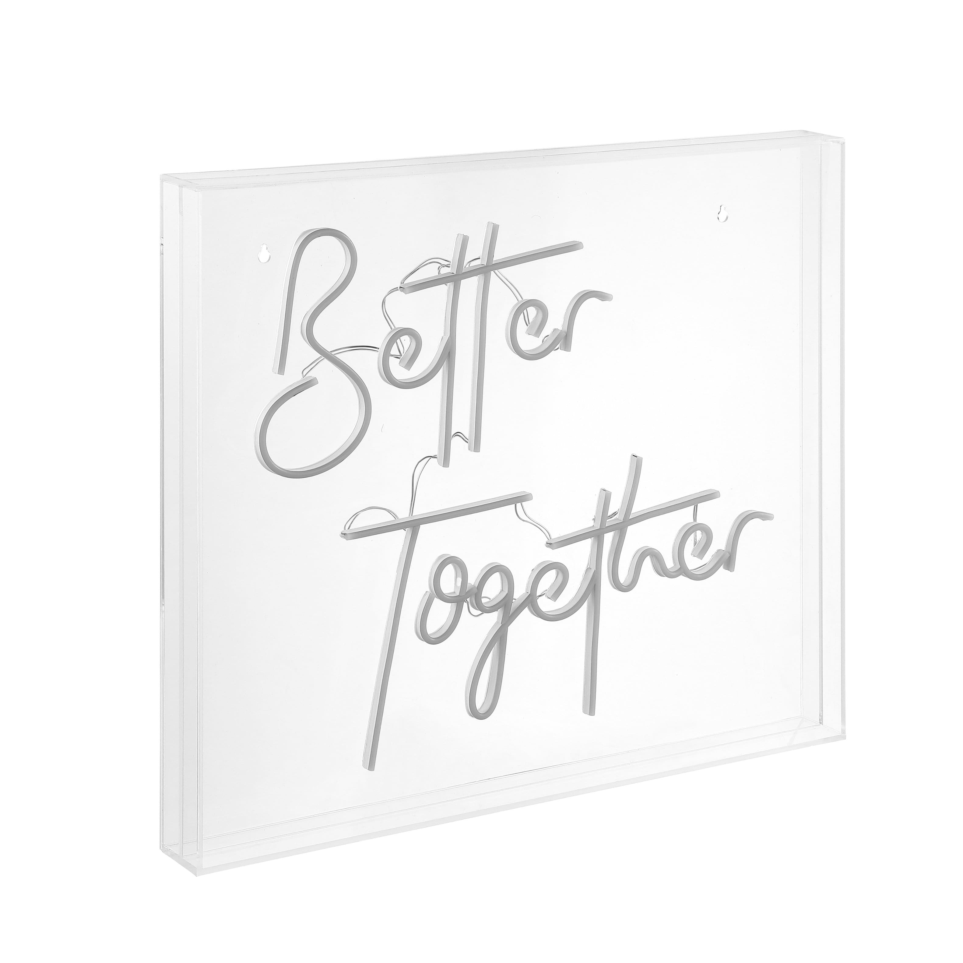 Jonathan Y - Better Together 23.63" X 20" Contemporary Glam Acrylic Box USB Operated LED Neon Light - White
