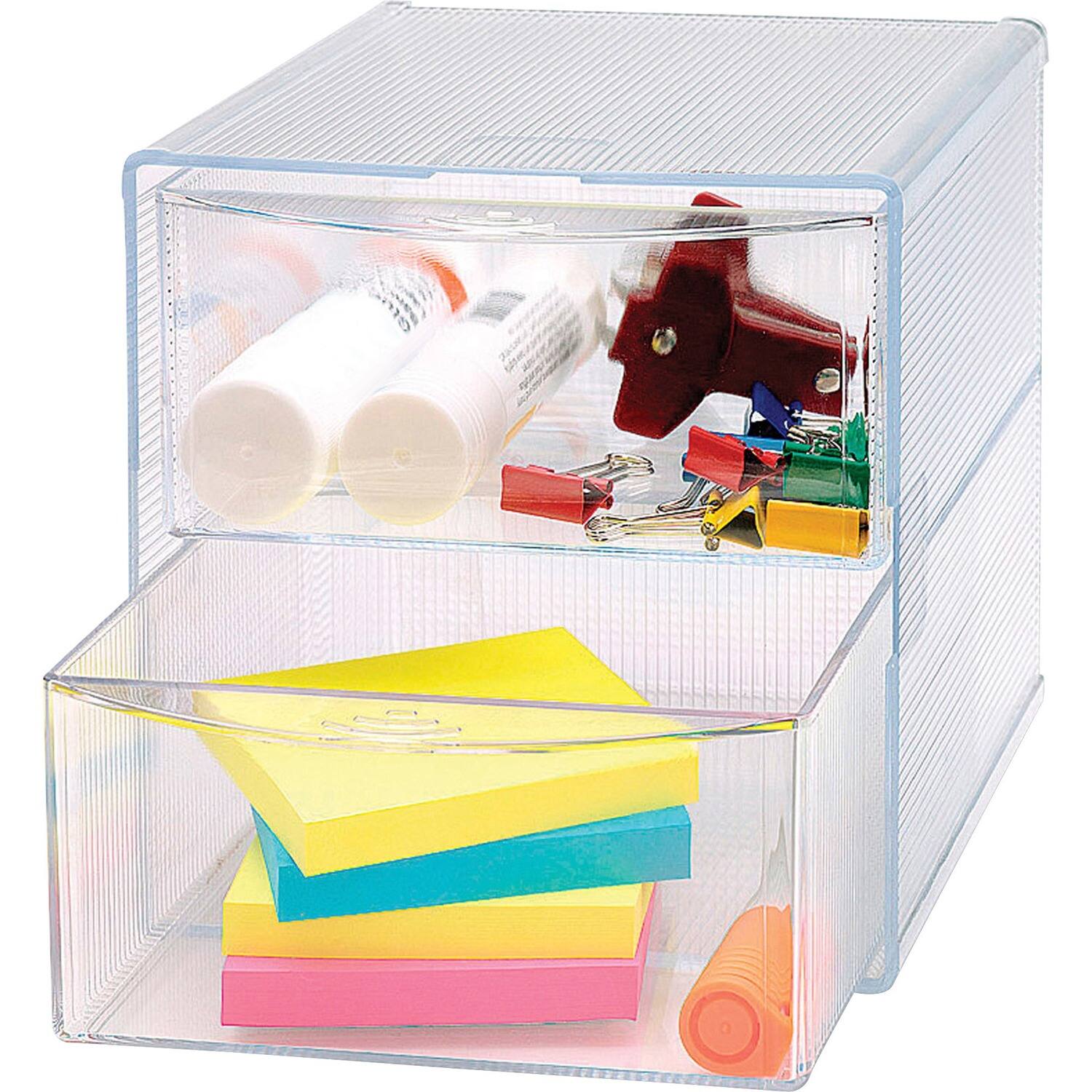 Front. Business Source - Business Source 2 drawer Storage Organizer 2 Drawer 6" x 6" x 6" Desktop Clear - Clear.