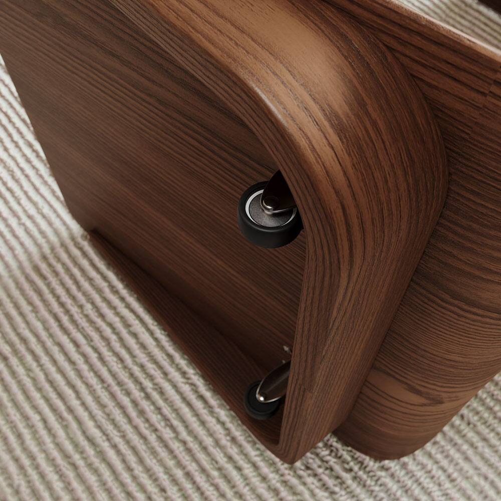 Alt View 3. POVISON - 15" Modern C-Shaped Side Table with Wheels, Mid-Century Modern, Walnut Color End Table for Living Room - Walnut Color.