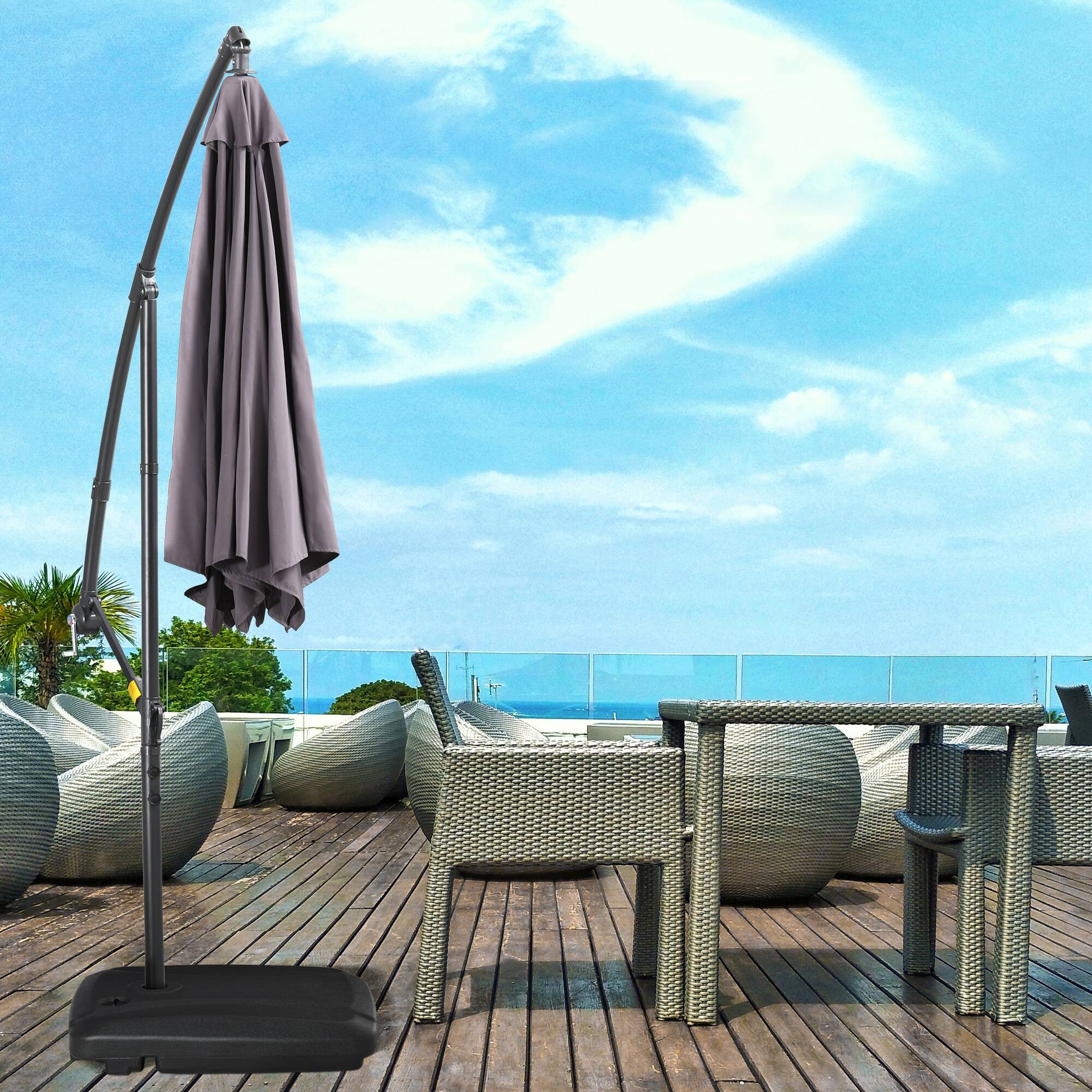 Alt View 1. Outsunny - Offset Umbrella Base Portable Square Parasol Weights with Wheels, Water and Sand Filled - Black.