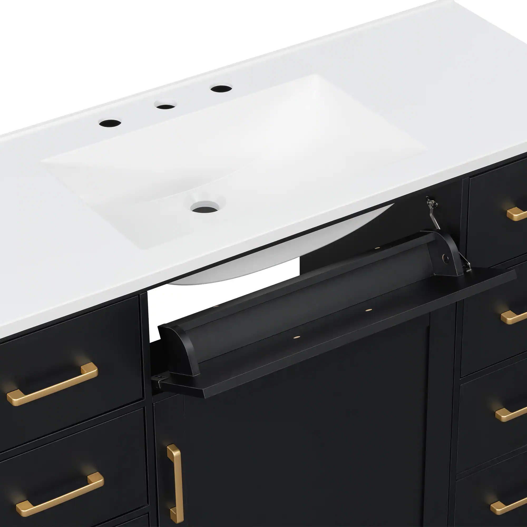 Alt View 4. JUJABU - Freestanding 48'' Black Bathroom Vanity with Sink Top,7 Drawers,1 Door and Soft Close Hinges - Black.