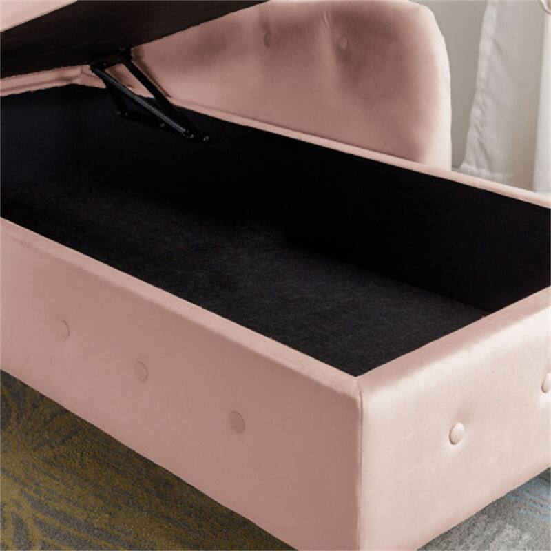 Alt View 2. HTUTWOO - Chaise Lounge Indoor - Velvet Lounge Chair with Storage & Pillow,Upholstered Rolled Arm Chaise Lounge for Sleeping - Pink.