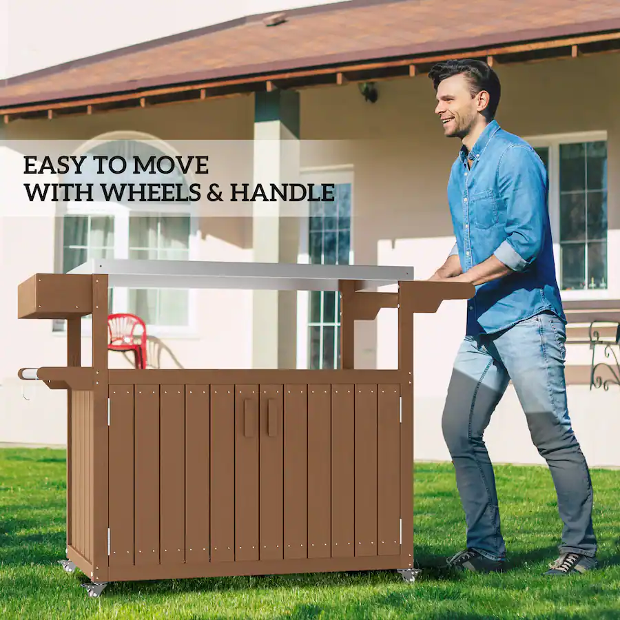 Outsunny Bar Cart with Storage, Stainless Steel Outdoor Bar Table Top ...