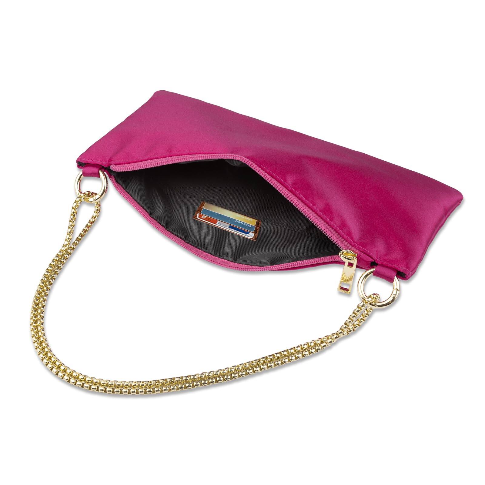 Alt View 6. Fabibe - Women Satin Evening Handbag Wedding Prom Clutch Purse Formal Cocktail Party Clutches Shoulder Bag With 2 Chains - Champagne Satin.