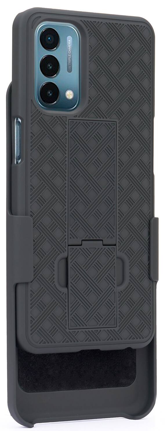 Alt View 6. Nakedcellphone - Case with Stand and Belt Clip Holster for OnePlus Nord N200 5G - Black.