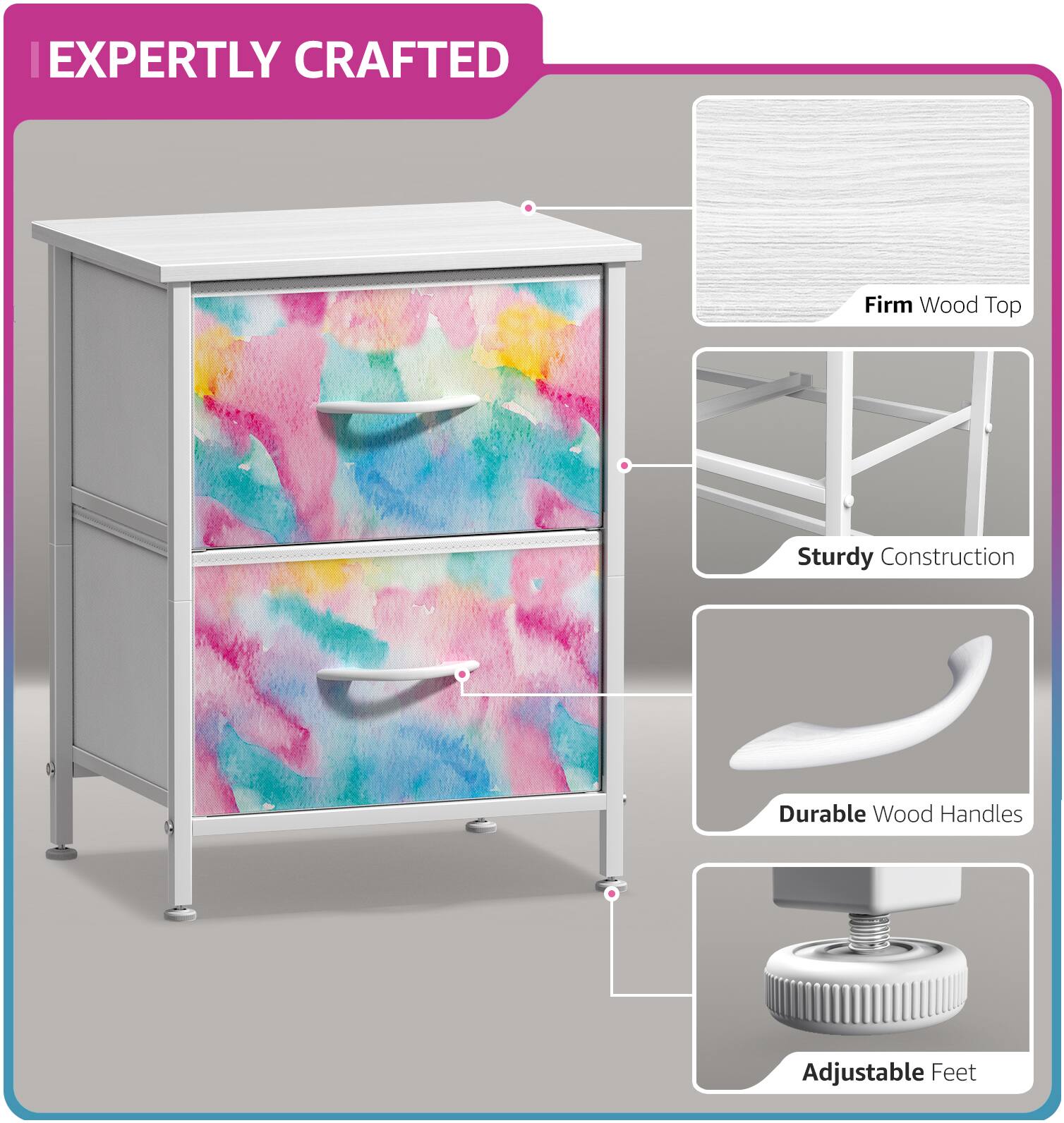 EXPERTLY CRAFTED

- Firm Wood Top
- Sturdy Construction
- Durable Wood Handles
- Adjustable Feet