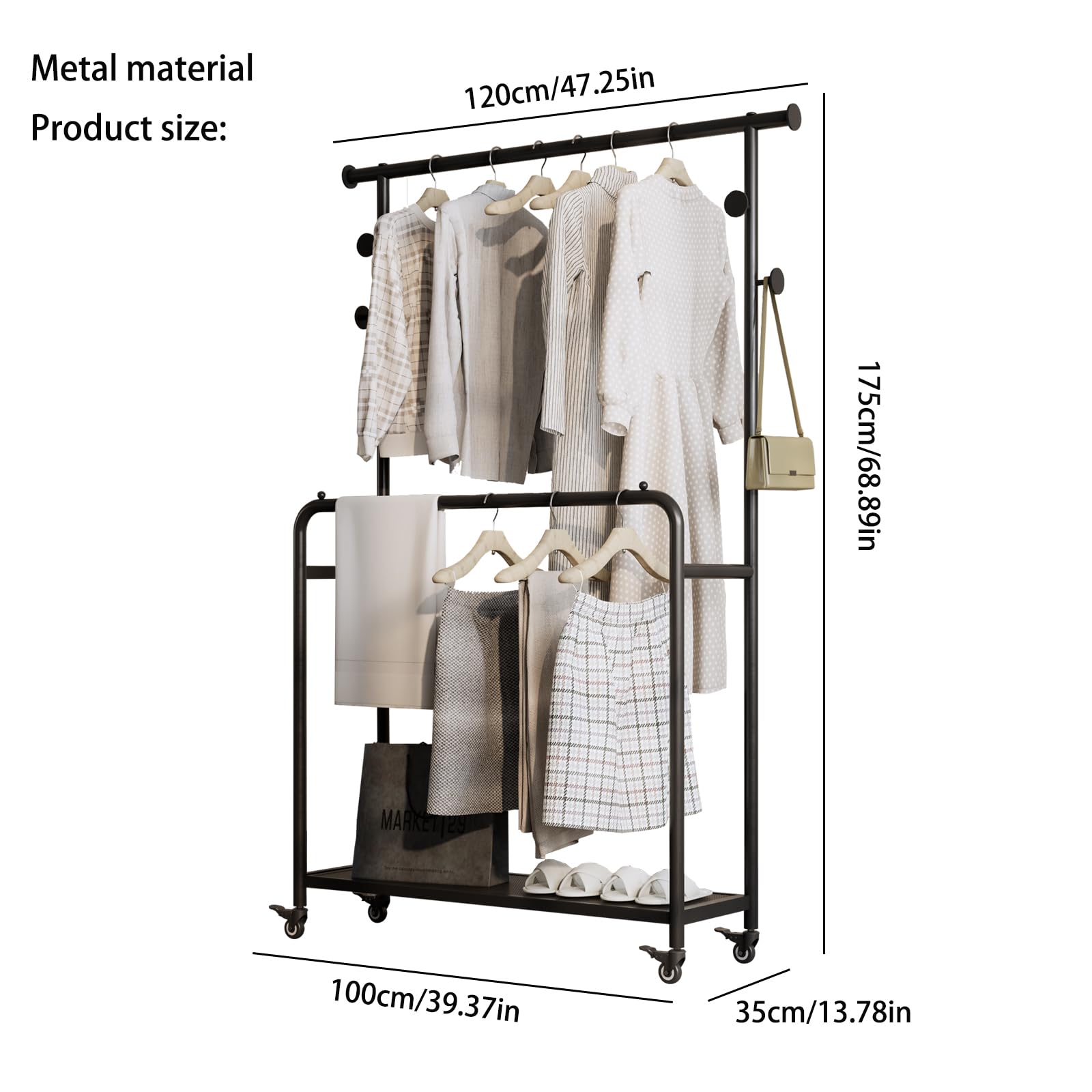Metal material  
Product size:  
120cm/47.25in  
175cm/68.89in  
100cm/39.37in  
35cm/13.78in