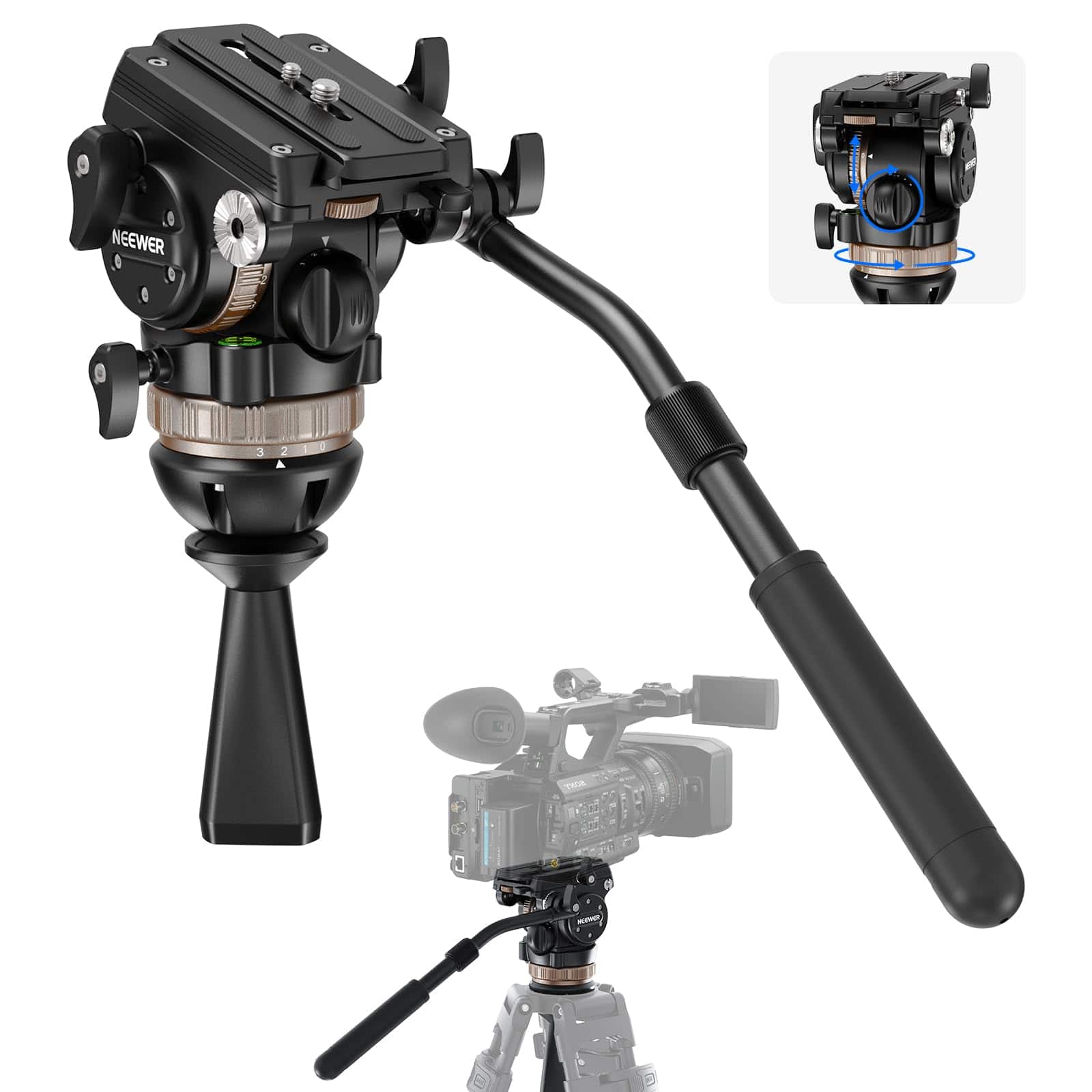 Neewer - Fluid Head Tripod with Dynamic Counterbalance - 6-Level Balance & 4-Level Damping (18lb Load) - Black