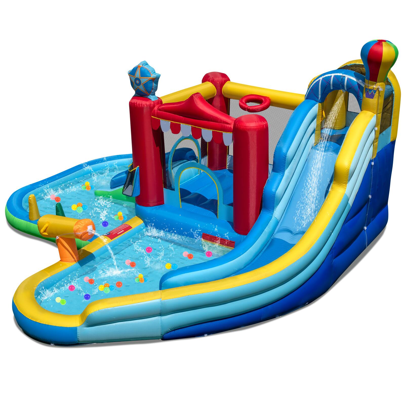 Front. Gymax - Gymax Inflatable Water Park w/Splash Pool Water Cannon Basketball Rim Climbing Wall - Multicolor.