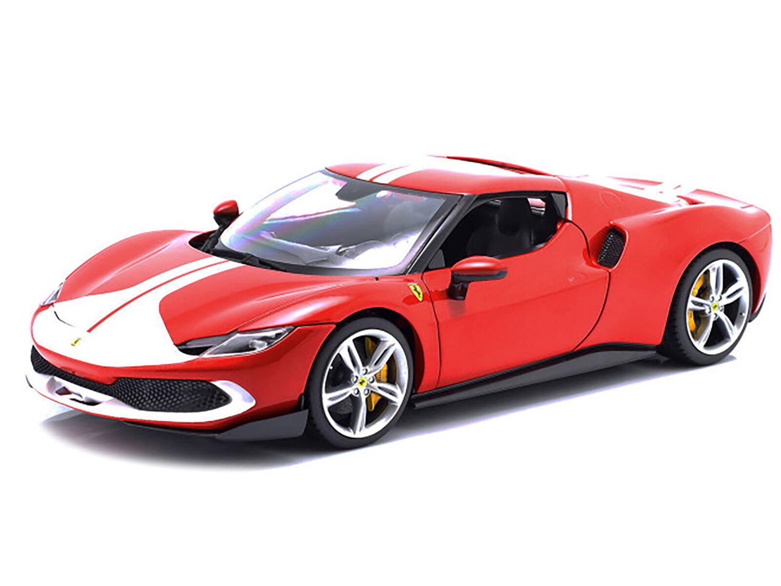 Alt View 4. Bburago - Ferrari 296 GTB Assetto Fiorano Red with White Stripes "Race + Play" Series 1/18 Diecast Model Car by Bburago.