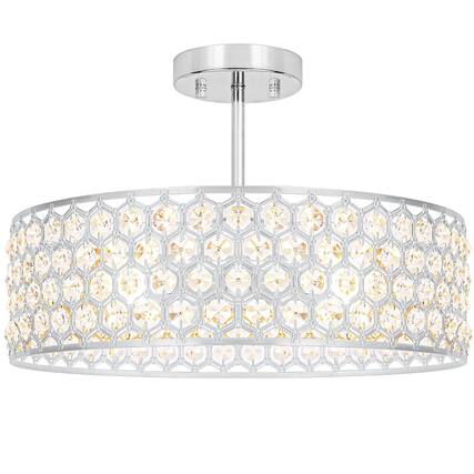 Front. Earthley Blooms - Crystal Ceiling Light Fixture Modern Semi Flush Mount Chandelier Lighting For Hallway Kitchen Foyer Daz - Chrome 16in A.