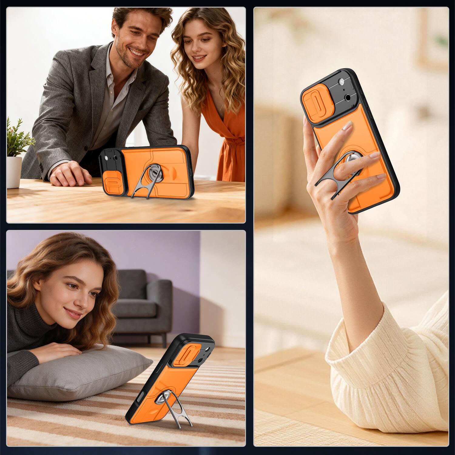 Alt View 4. Dteck - Rugged Case for Apple iPhone 17 Pro Max with Slide Camera Cover & Adjustable Holder,Soft TPU+Hard PC Dual-Layer Cover - Black.