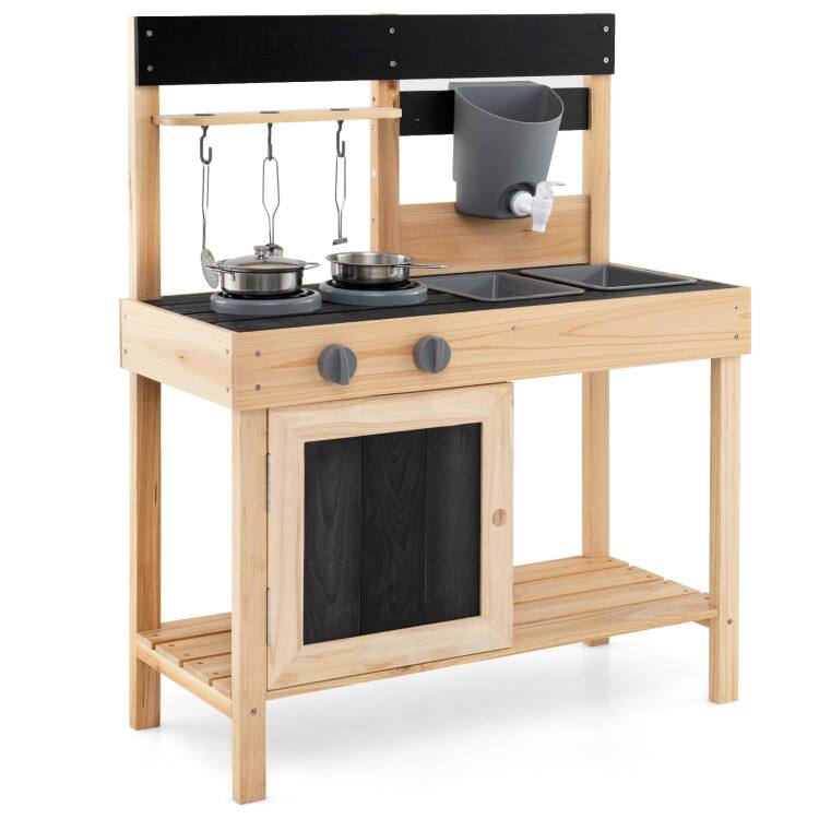 SlickBlue - Kids Outdoor Play Kitchen Mud Playset with 2 Removable Sink Basins - Natural price history on PriceWatchPro