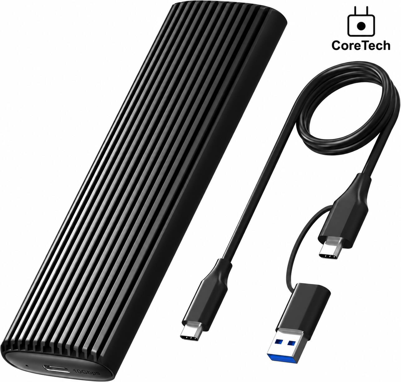 Core Tech - Tool-Free M.2 NVMe / SATA SSD Enclosure, USB-C 10Gbps, Aluminum, 2230/2242/2260/2280 - Black