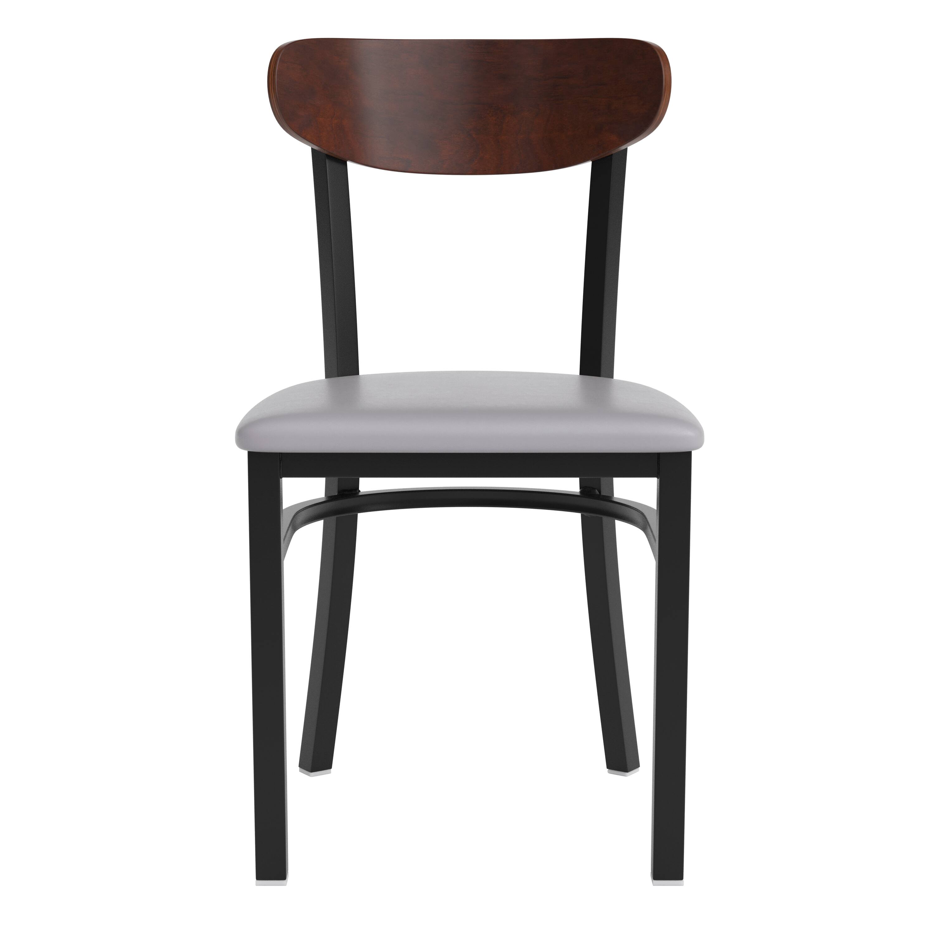 Alt View 9. Emma + Oliver - Yara Industrial Dining Chair with Rolled Steel Frame and Solid Wood Seat - 500 lbs. Static Weight Capacity - Walnut Wood Back/Gray Vinyl Seat.