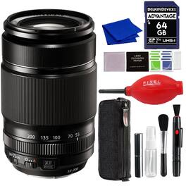Fujifilm - XF 55-200mm f/3.5-4.8 R LM OIS Lens (Black) with Advance Accessories and Travel Bundle | Fuji XF 55-200mm - Black