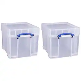 Really Useful Box - 35L Storage Container with Snap Lid & Clip Lock Handle, 2 Pack - Clear