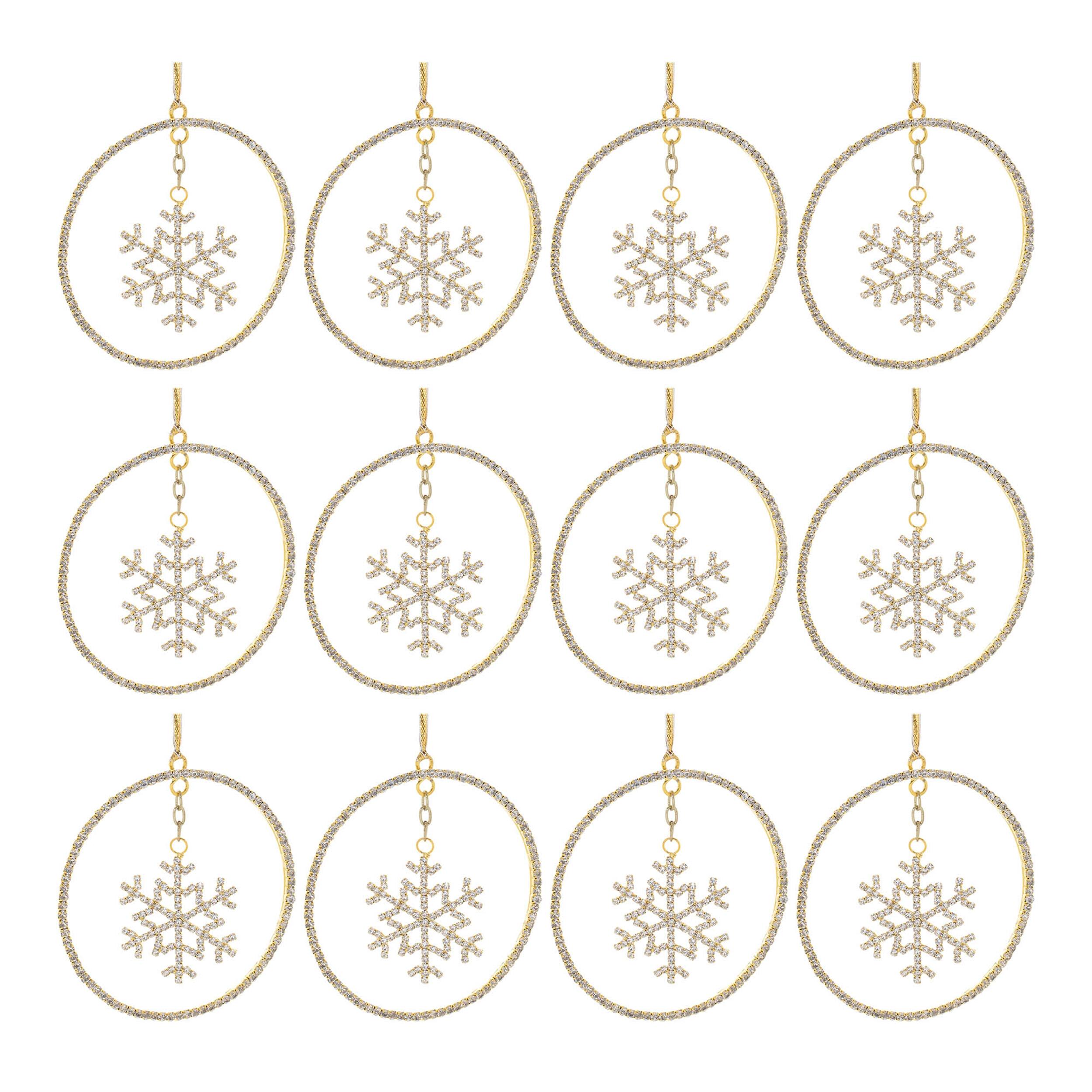 Alt View 1. BreeBe - Jeweled Metal Hanging Snowflake Ornament (Set of 12) - Gold, Gray.