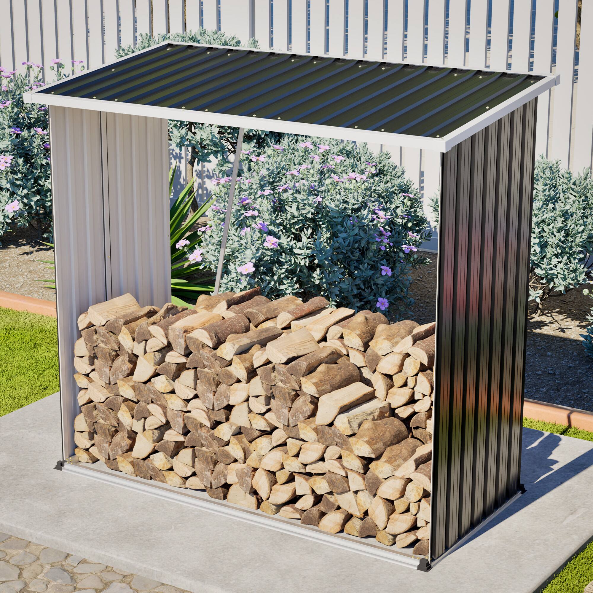Alt View 6. Loheer - Loheer 62 Cu Ft Metal Storage Shed Weatherproof Outdoor Firewood Rack Patio Organizer for Lawn Mower Yard Tool.