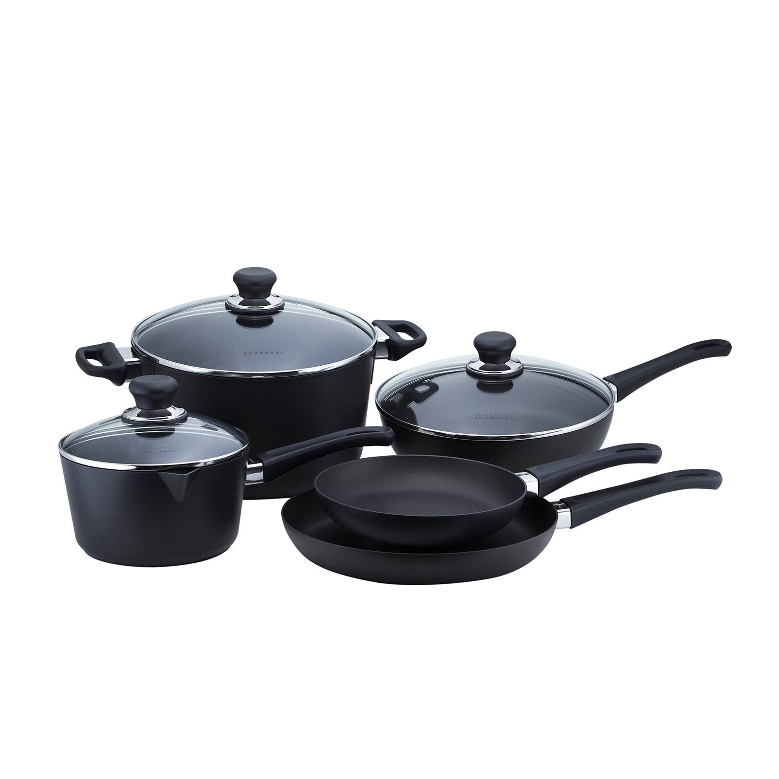 Front. Scanpan - Classic 8 Piece Nonstick Cookware Set - Black.