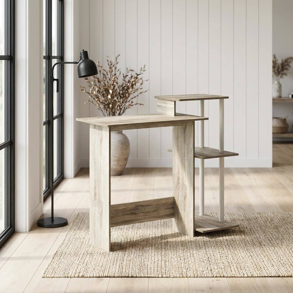 Angle. BisonOffice - White Laptop Desk for Home Office - Compact Workspace Office Furniture - Sonoma Oak/White.
