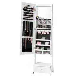 VEVOR - Mirror Jewelry Cabinet, Standing Mirror with Storage, Lockable Jewelry Mirror Organizer with Full Length Mirror - White