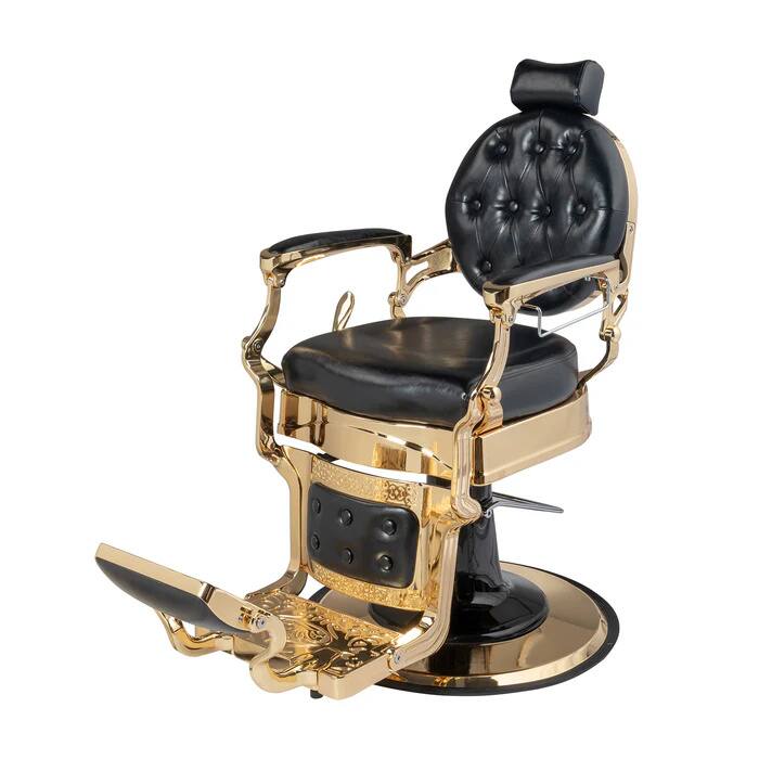 Winado - Vintage Heavy Duty Hydraulic Barber Chair with 700lbs Capacity, Tufted Back, 360° Swivel, 135° Recline, Aluminum Frame - Black/Gold