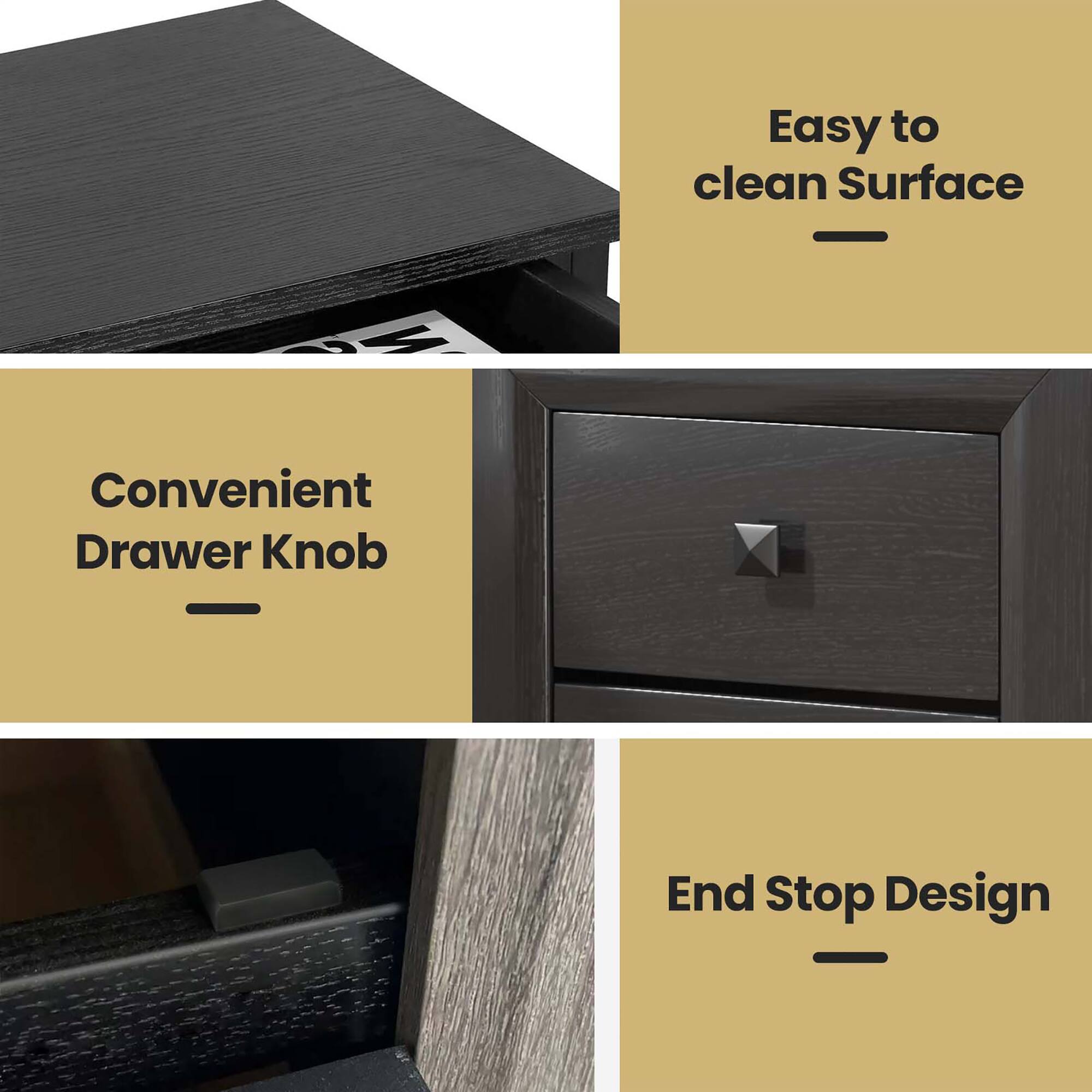 Easy to clean surface, Convenient drawer knob, End stop design.