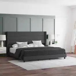 Emma + Oliver - Upholstered Platform Bed with Wingback Headboard - Charcoal