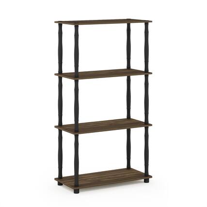Front. Furinno - Turn-N-Tube 4-Tier Multipurpose Shelf Display Rack with Classic Tubes, Columbia Walnut/Black - Columbia Walnut/Black.