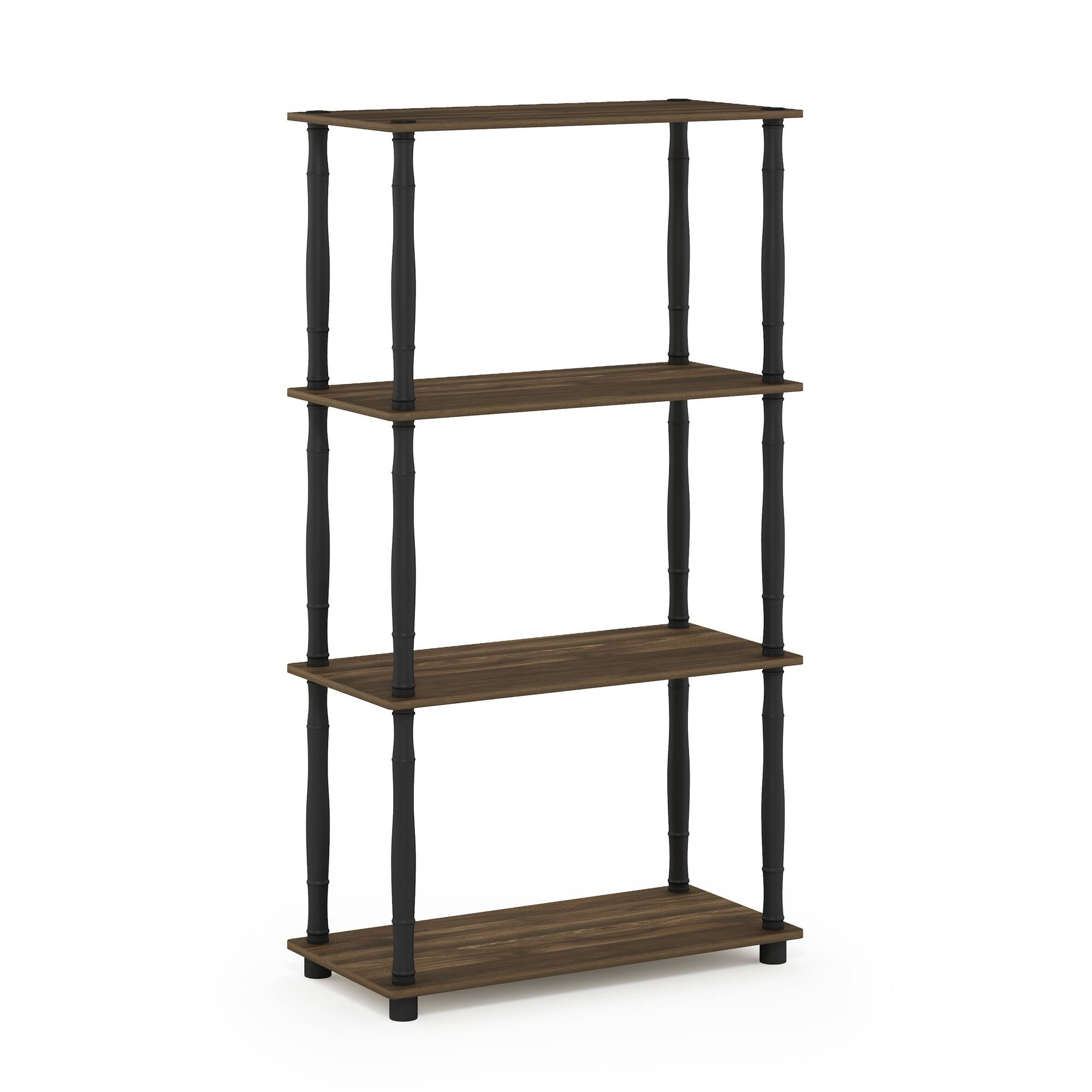 Front. Furinno - Turn-N-Tube 4-Tier Multipurpose Shelf Display Rack with Classic Tubes, Columbia Walnut/Black - Columbia Walnut/Black.