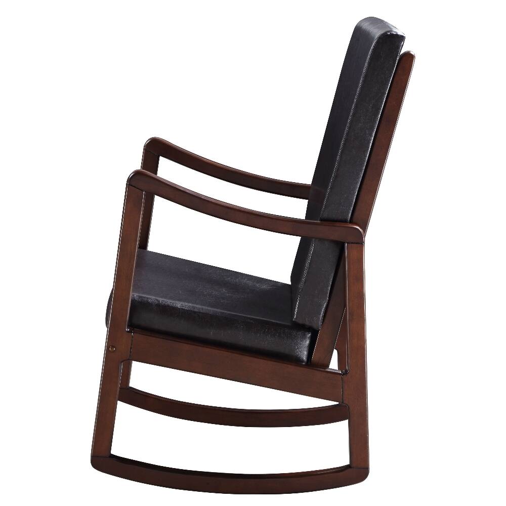 Left. Loheer - Loheer Dark Brown Faux Leather Rocking Chair with Armrest, Espresso Finish Rubber Wood Modern Rocker - Dark Brown.