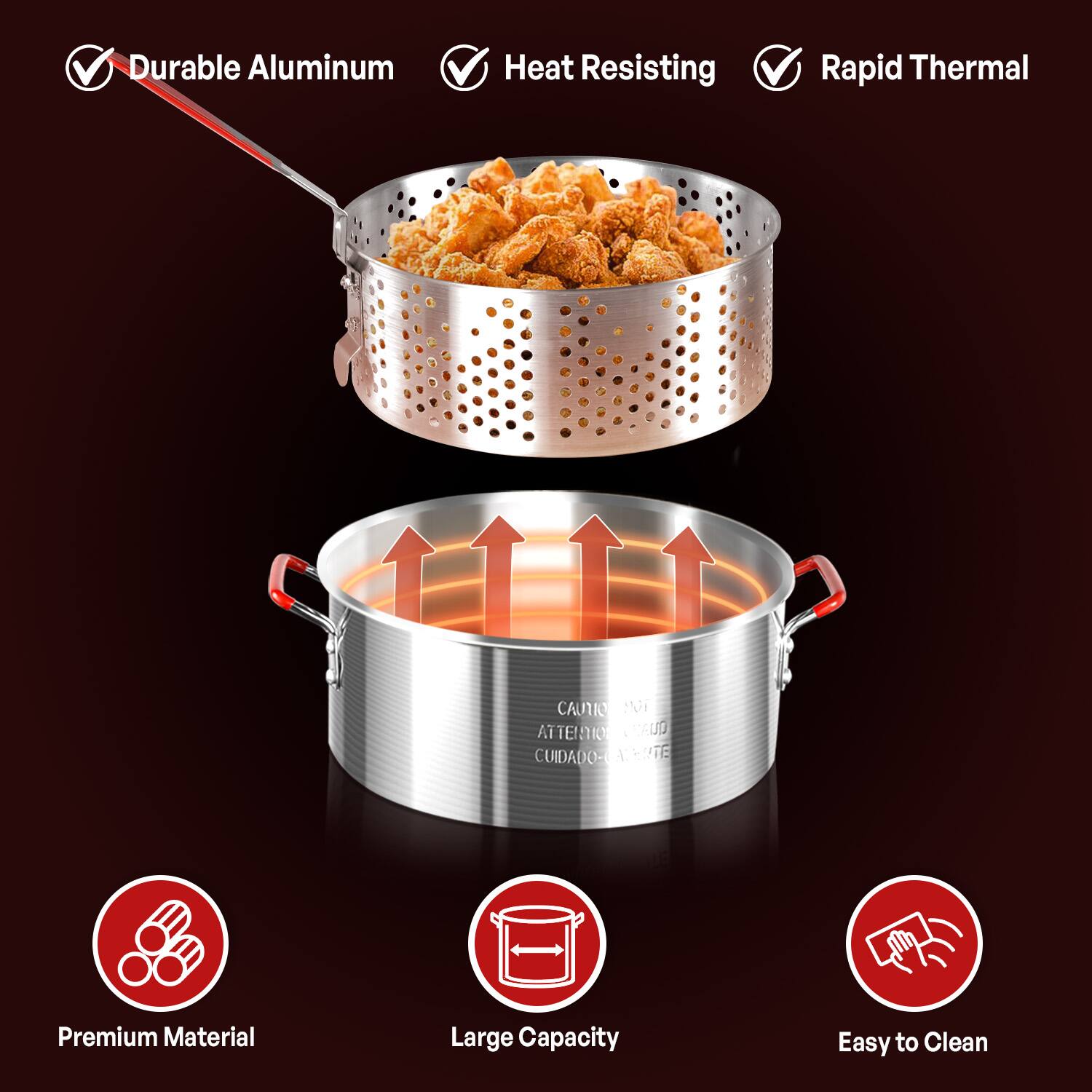 - Durable Aluminum
- Heat Resisting
- Rapid Thermal
- Premium Material
- Large Capacity
- Easy to Clean