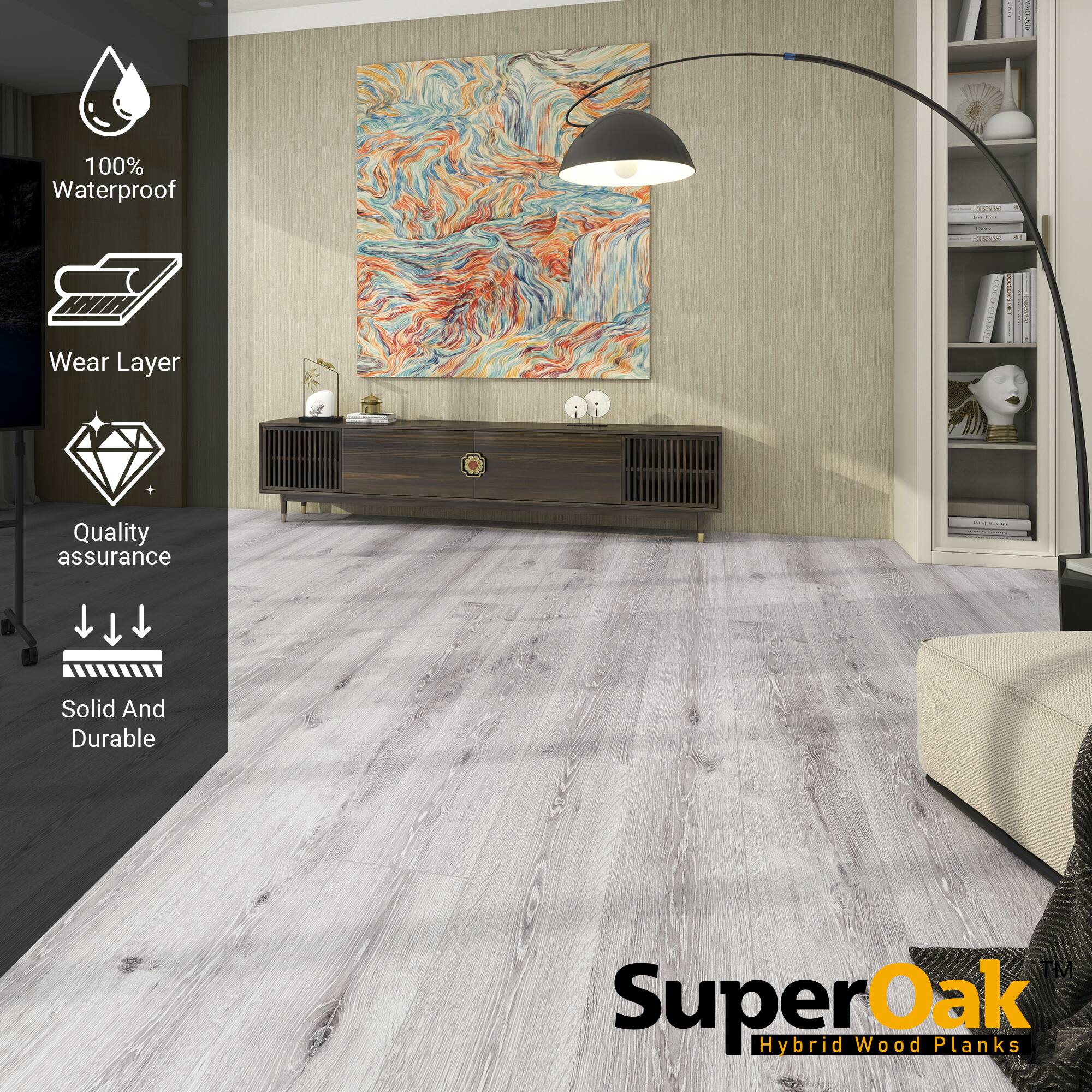 CO 100% Waterproof - Wear Layer ! Quality assurance : Solid And Durable SuperOak Hybrid Wood Planks