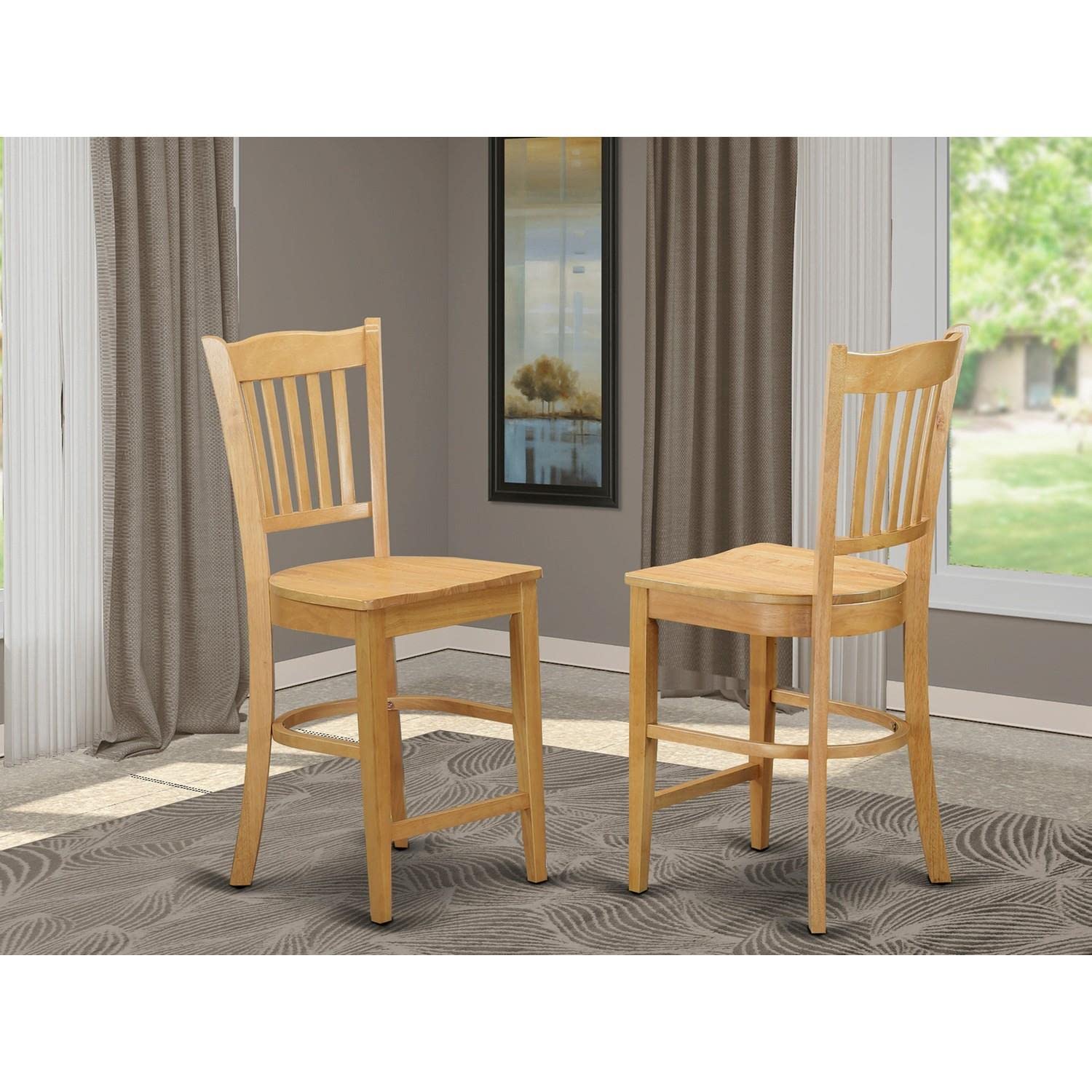 Left. JETRANSPORT - Grs-oak-w Groton Counter Height Stools - Slat Wood Seat Chairs Set Of 2 Oak Polyester BlendDINNER CHAIR - Oak.