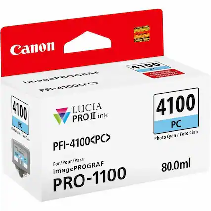 Canon
imagePROGRAF
PFI-4100<PC>
LUCIA PRO II ink
4100 PC
Photo Cyan / Foto Cian
80.0ml
For/Pour/Para imagePROGRAF PRO-1100