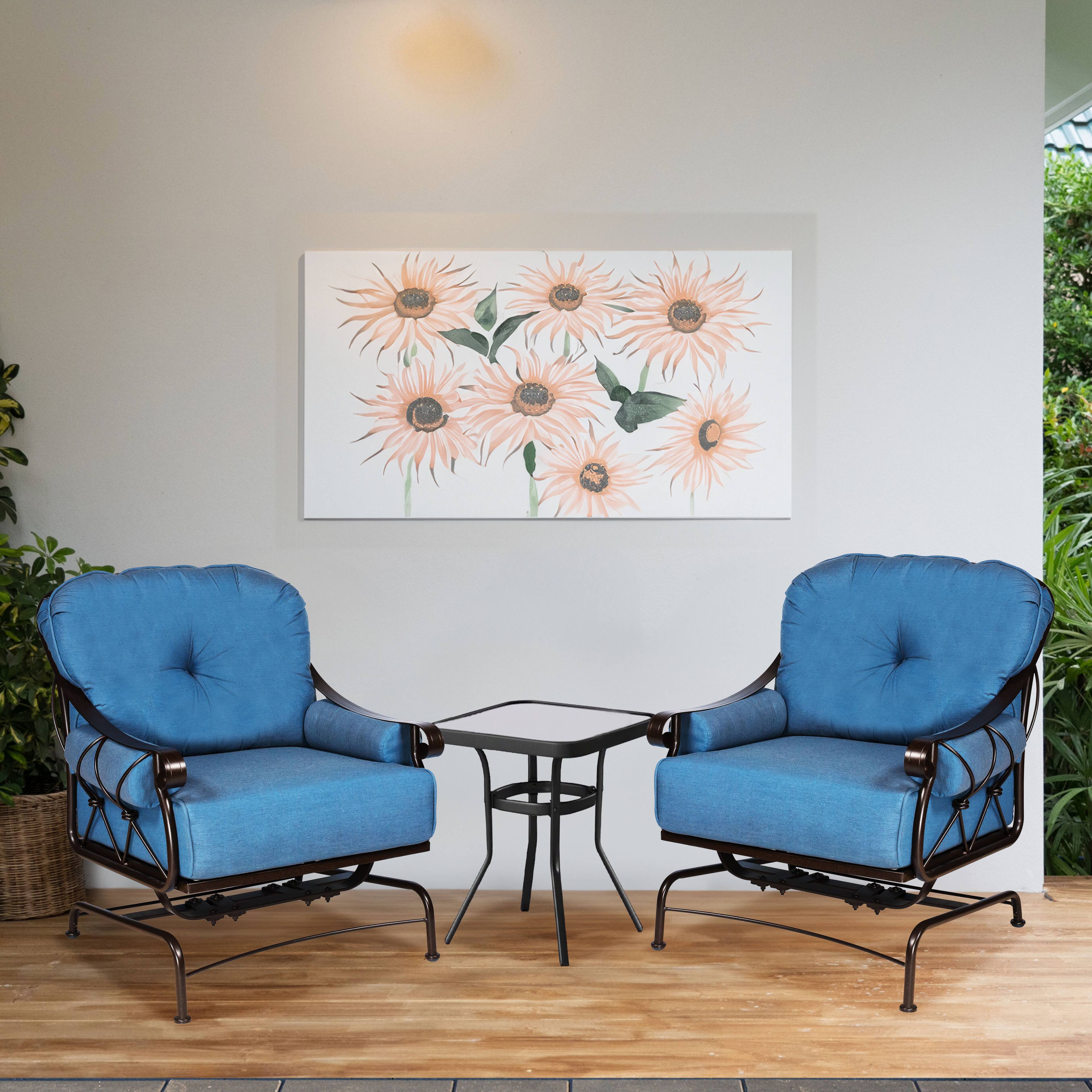 Alt View 2. Four Seasons Courtyard - Four Seasons Courtyard Uptown 3 Piece Chat Set w/ 2 Rocker Chairs & 1 Side Table - Blue.