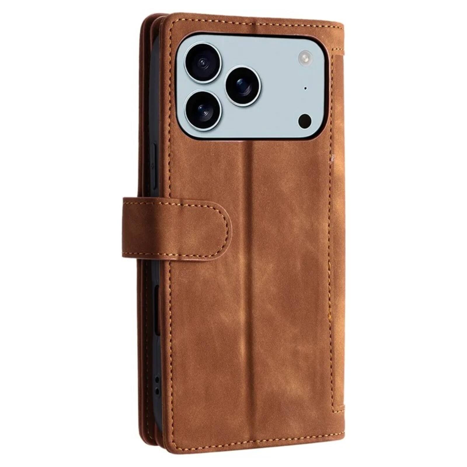 Alt View 5. UUCOVER - Magnetic Flip Wallet Case for Apple iPhone 17 Pro Max with Card Cash Slots, Zipper Pocket and Wrist Strap, Stand Cover - Brown.